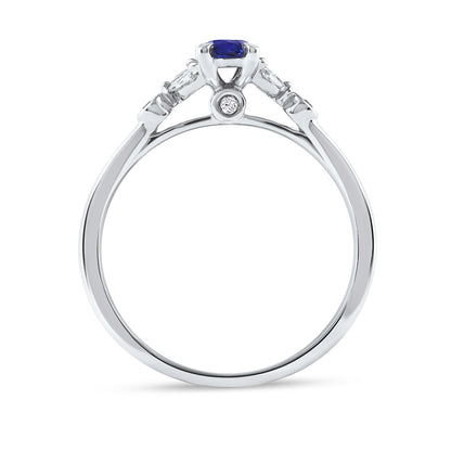 Oval Sapphire & 1/6 ct. tw. Marquise & Round Diamond Engagement Ring in 14K White Gold close-up detail