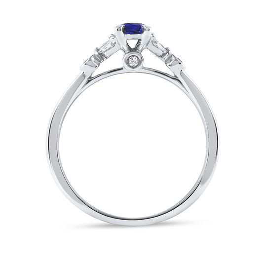 Oval Sapphire & 1/6 ct. tw. Marquise & Round Diamond Engagement Ring in 14K White Gold close-up detail