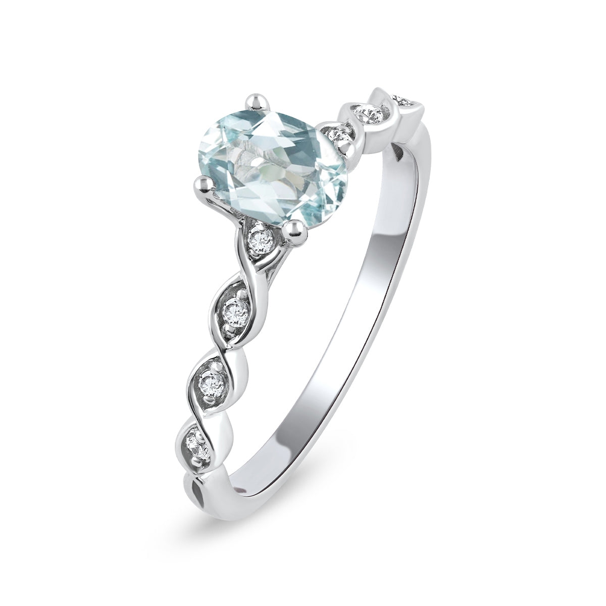 Oval Aquamarine & Diamond Accent Twist Engagement Ring in 14K White Gold front view