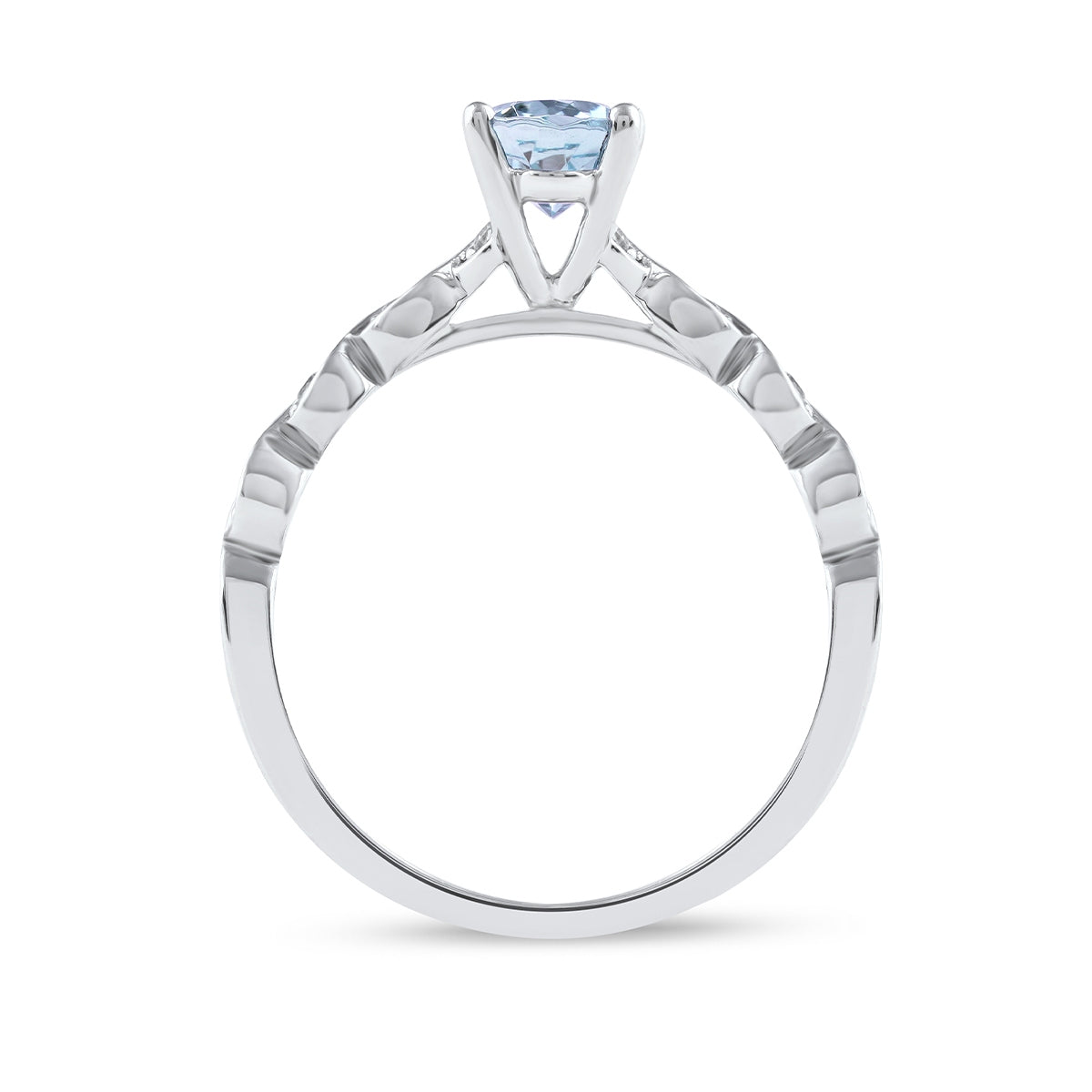 Oval Aquamarine & Diamond Accent Twist Engagement Ring in 14K White Gold close-up detail