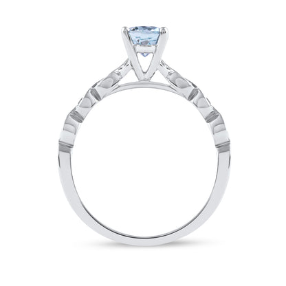 Oval Aquamarine & Diamond Accent Twist Engagement Ring in 14K White Gold close-up detail