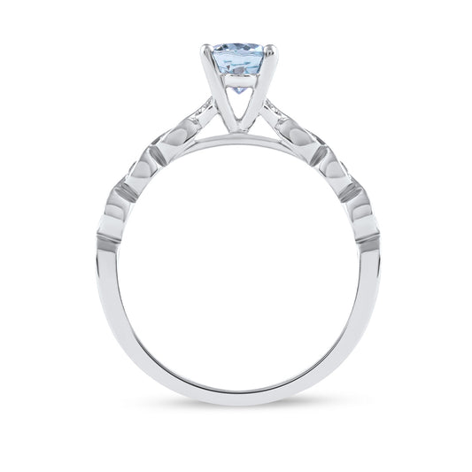 Oval Aquamarine & Diamond Accent Twist Engagement Ring in 14K White Gold close-up detail