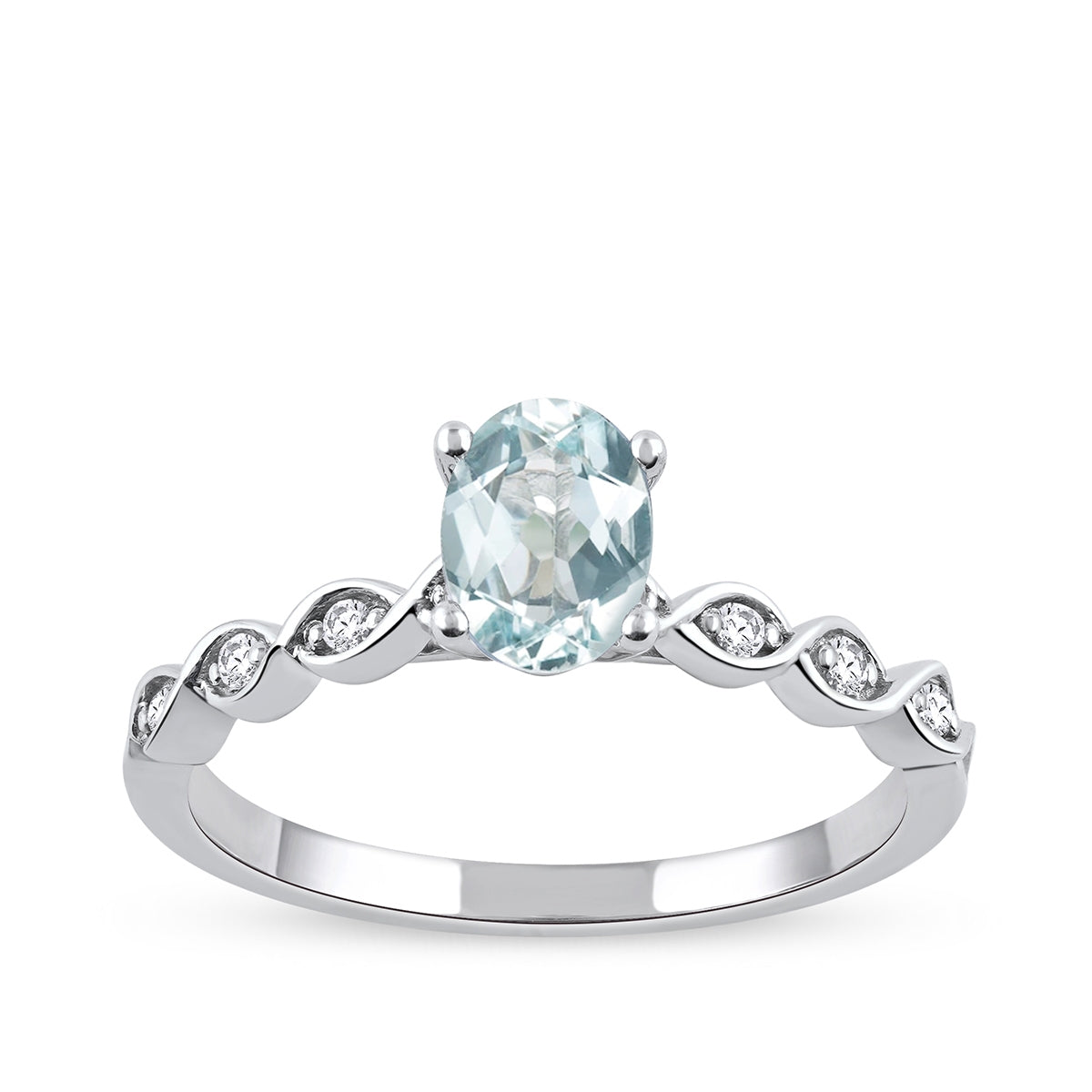 Oval Aquamarine & Diamond Accent Twist Engagement Ring in 14K White Gold