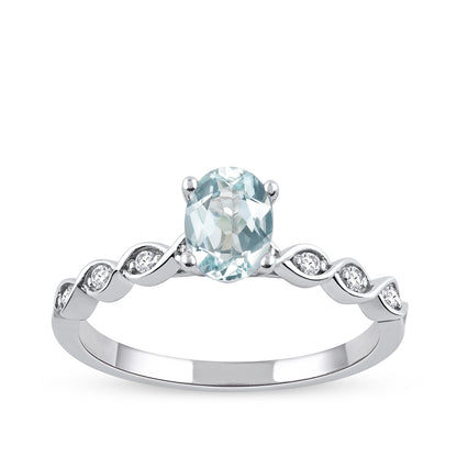 Oval Aquamarine & Diamond Accent Twist Engagement Ring in 14K White Gold