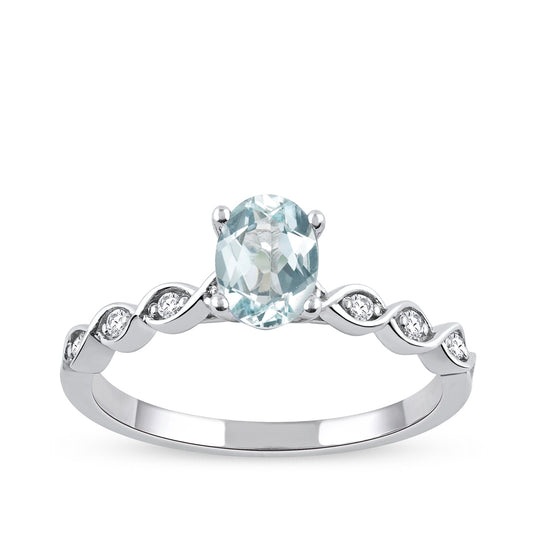 Oval Aquamarine & Diamond Accent Twist Engagement Ring in 14K White Gold