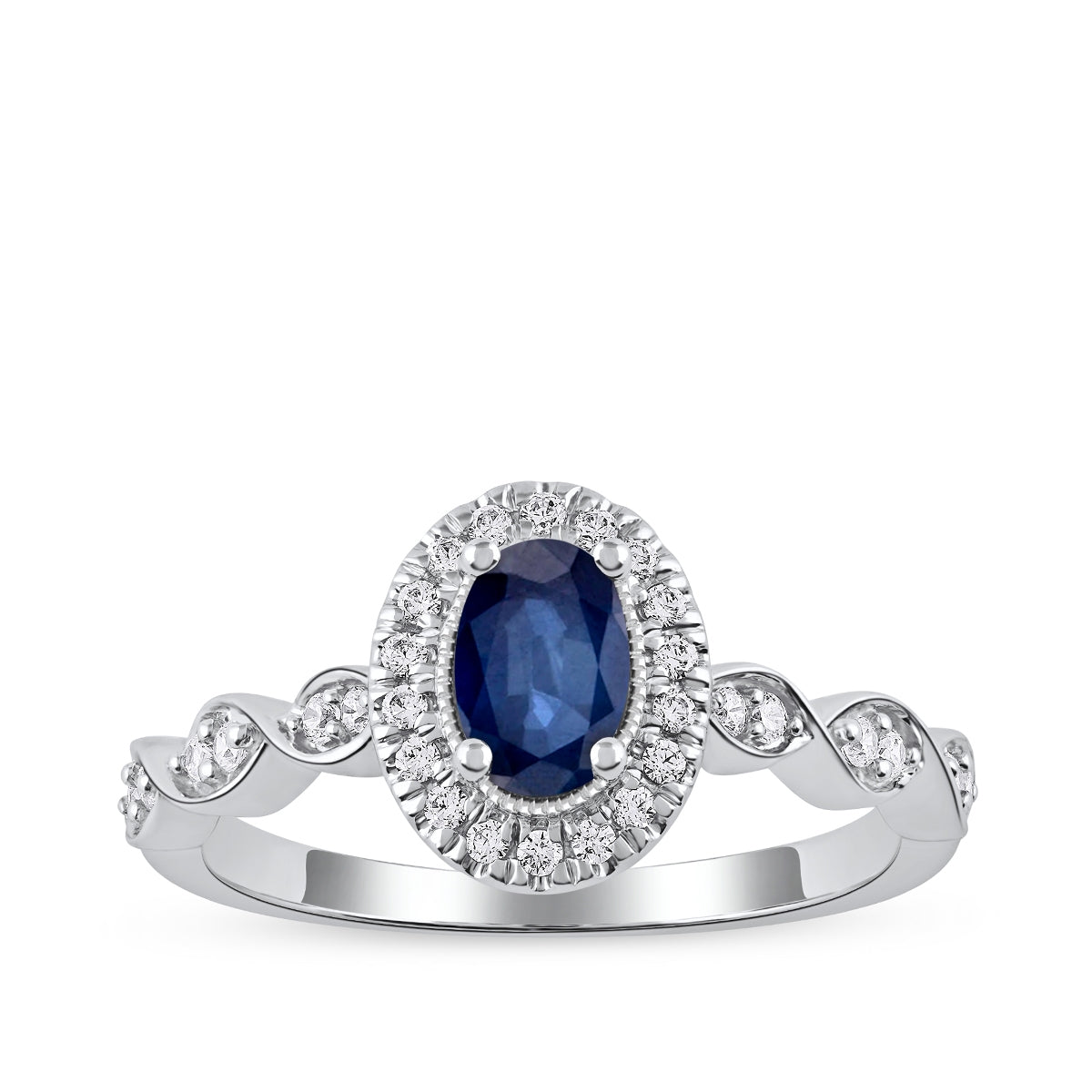 Oval Sapphire & 1/5 ct. tw. Diamond Halo Twist Engagement Ring in 14K White Gold