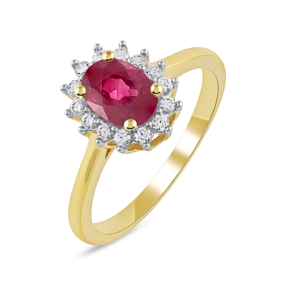 Oval Ruby & 1/5 ct. tw. Diamond Halo Engagement Ring in 14K Yellow Gold front view