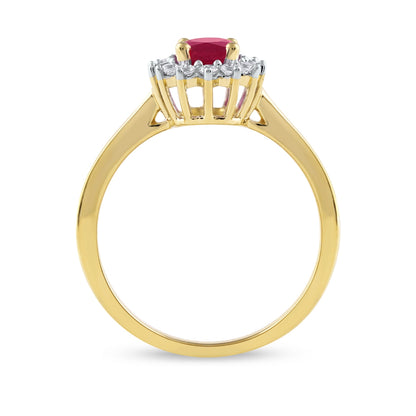 Oval Ruby & 1/5 ct. tw. Diamond Halo Engagement Ring in 14K Yellow Gold close-up detail