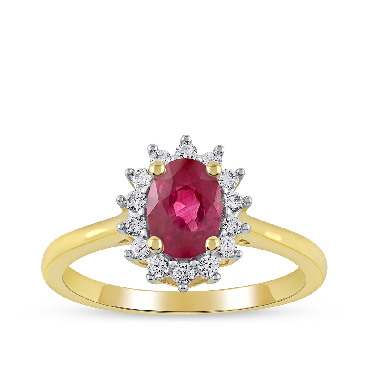 Oval Ruby & 1/5 ct. tw. Diamond Halo Engagement Ring in 14K Yellow Gold