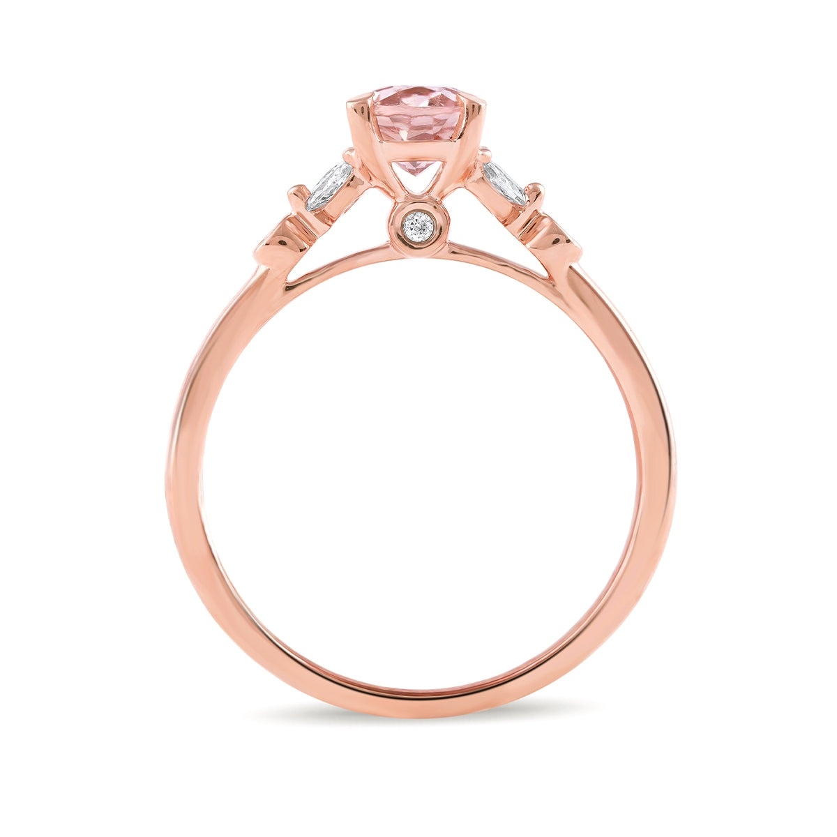Oval Morganite & 1/6 ct. tw. Marquise & Round Diamond Engagement Ring in 14K Pink Gold close-up detail