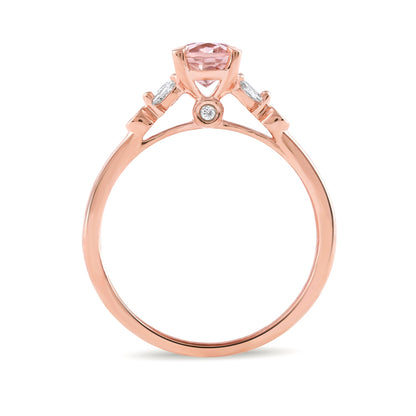 Oval Morganite & 1/6 ct. tw. Marquise & Round Diamond Engagement Ring in 14K Pink Gold close-up detail