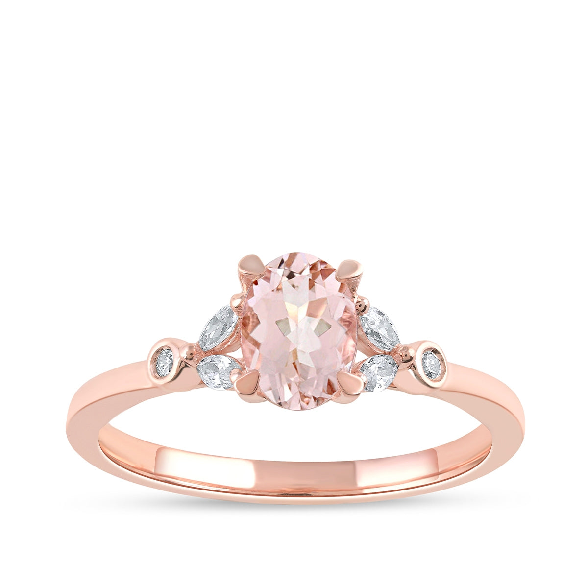 Oval Morganite & 1/6 ct. tw. Marquise & Round Diamond Engagement Ring in 14K Pink Gold