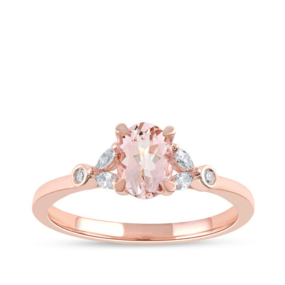 Oval Morganite & 1/6 ct. tw. Marquise & Round Diamond Engagement Ring in 14K Pink Gold
