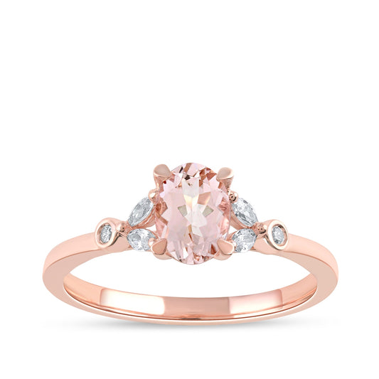 Oval Morganite & 1/6 ct. tw. Marquise & Round Diamond Engagement Ring in 14K Pink Gold