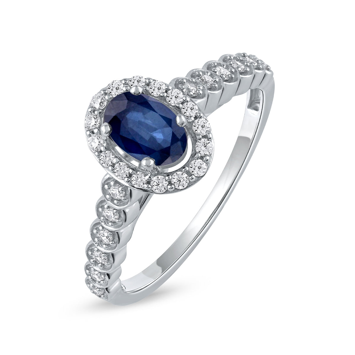 Oval Sapphire & 1/5 ct. tw. Diamond Halo Engagement Ring in 14K White Gold front view