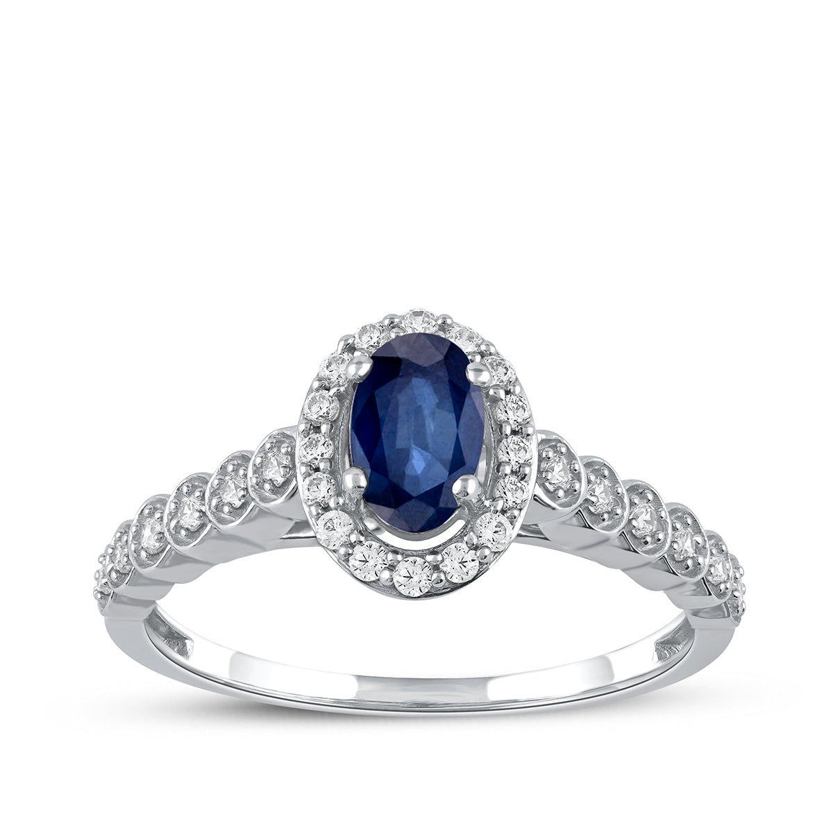 Oval Sapphire & 1/5 ct. tw. Diamond Halo Engagement Ring in 14K White Gold