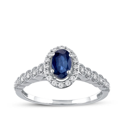 Oval Sapphire & 1/5 ct. tw. Diamond Halo Engagement Ring in 14K White Gold