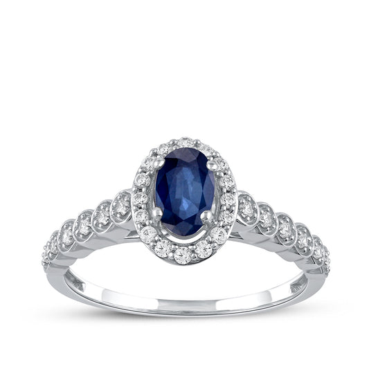 Oval Sapphire & 1/5 ct. tw. Diamond Halo Engagement Ring in 14K White Gold
