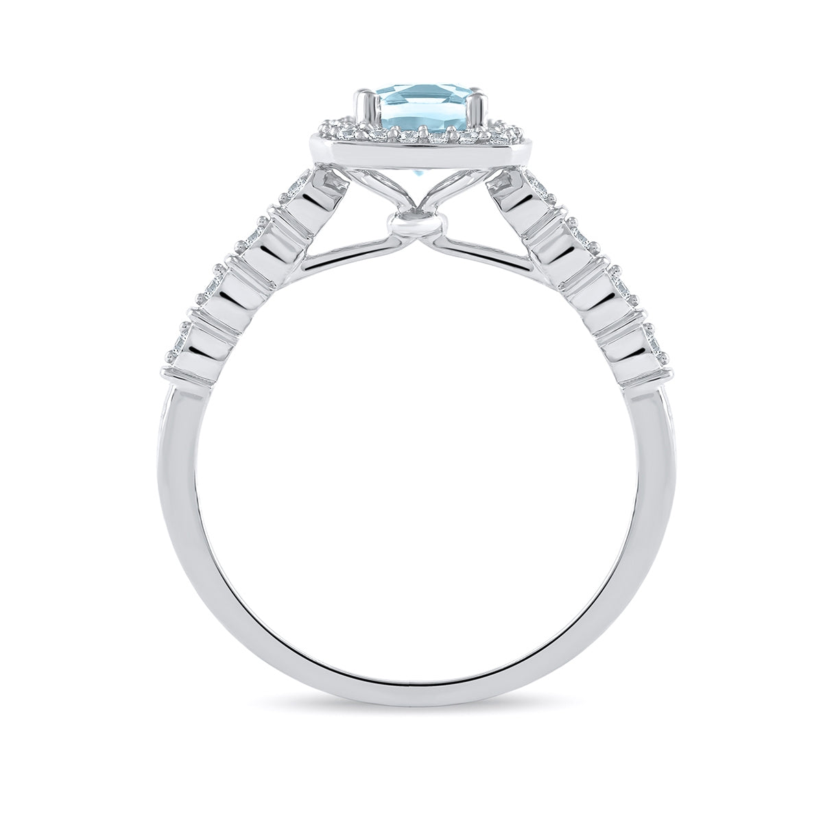 Cushion Aquamarine & 1/6 ct. tw. Diamond Halo Engagement Ring in 14K White Gold close-up detail