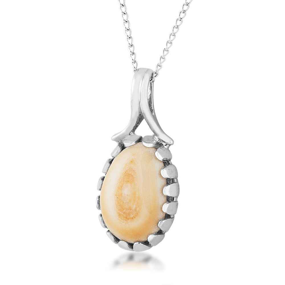 Ladies' Elk Ivory Cabochon Cut Necklace with Split Shank Bale in Sterling Silver