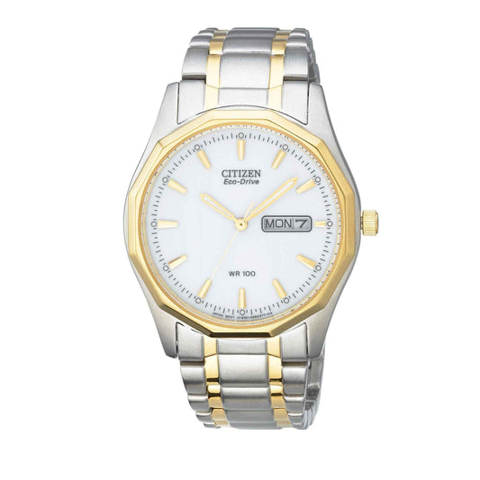 Citizen Corso Men's 12-Sided Bezel Watch with White Dial in Two-Tone Stainless Steel