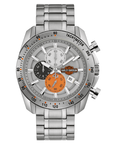 Bulova Harley Davidson 12-Hour Chronograph Watch with Tachymeter Scale & Sport Fold-Over Clasp in Stainless Steel