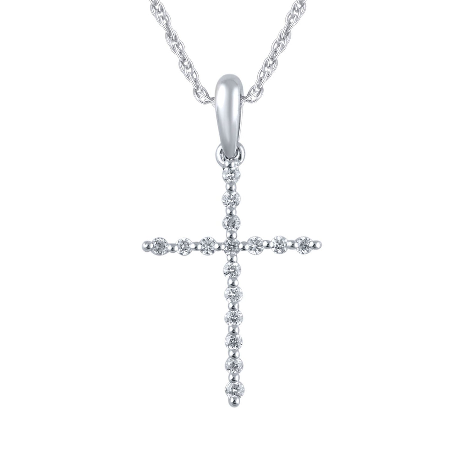 1/10 ct. tw. Round Diamond and Bead Cross Pendant in 10K White Gold