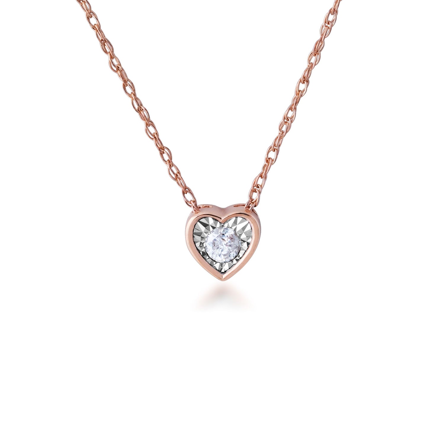 1/10 ct. tw. Diamond Heart Shaped Bezel Pendant in 10K Pink and White Gold