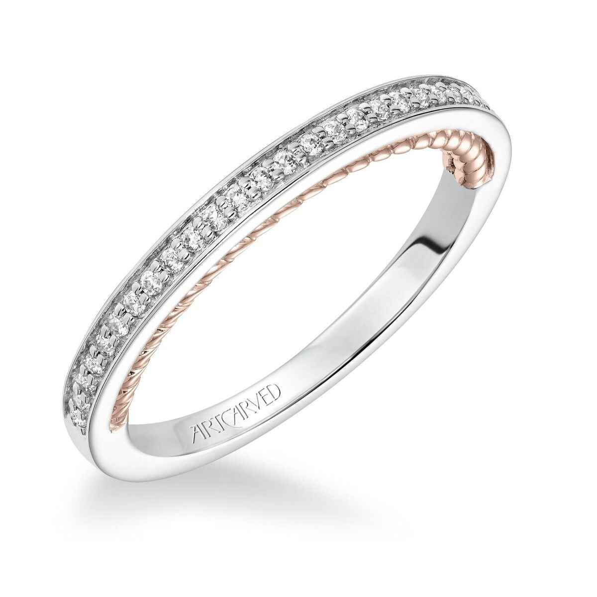 Artcarved Contemporary 1/7 ct. tw. Round Diamond Wedding Band with Inside Border Detailing in 14K Two-Tone Gold front view