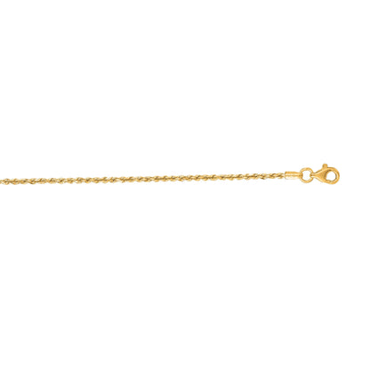 1.5mm 18-inch Solid Rope Diamond Cut Chain 14K Yellow Gold front view