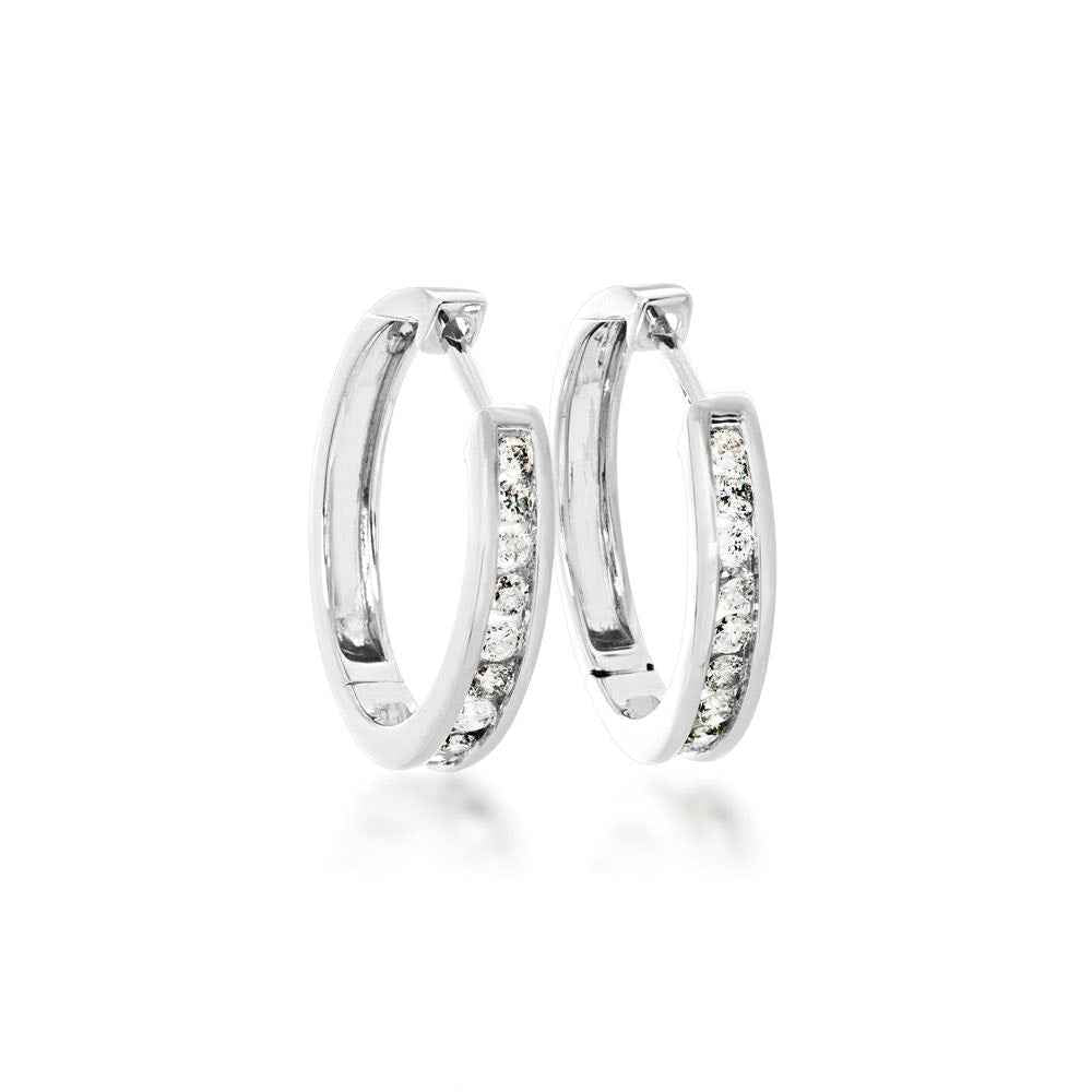 1/2 ct. tw. Round Channel Set Diamond Hoop Earrings in 10K White Gold