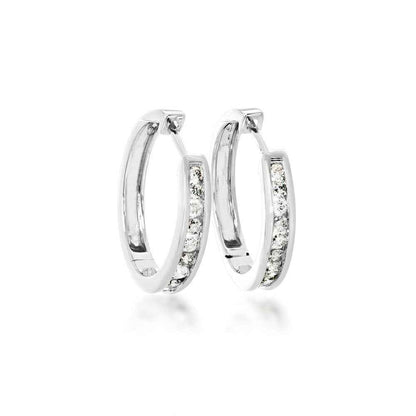 1/2 ct. tw. Round Channel Set Diamond Hoop Earrings in 10K White Gold