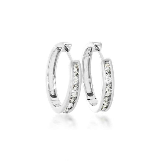 1/2 ct. tw. Round Channel Set Diamond Hoop Earrings in 10K White Gold