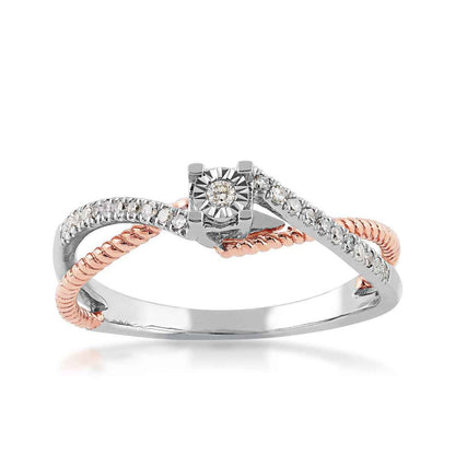1/8 ct. tw. Diamond Promise Ring with Crossover Diamond and Rope Band in 10K White and Pink Gold