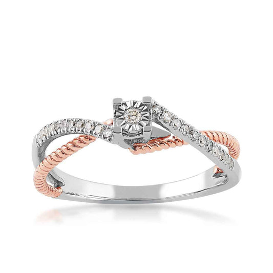 1/8 ct. tw. Diamond Promise Ring with Crossover Diamond and Rope Band in 10K White and Pink Gold