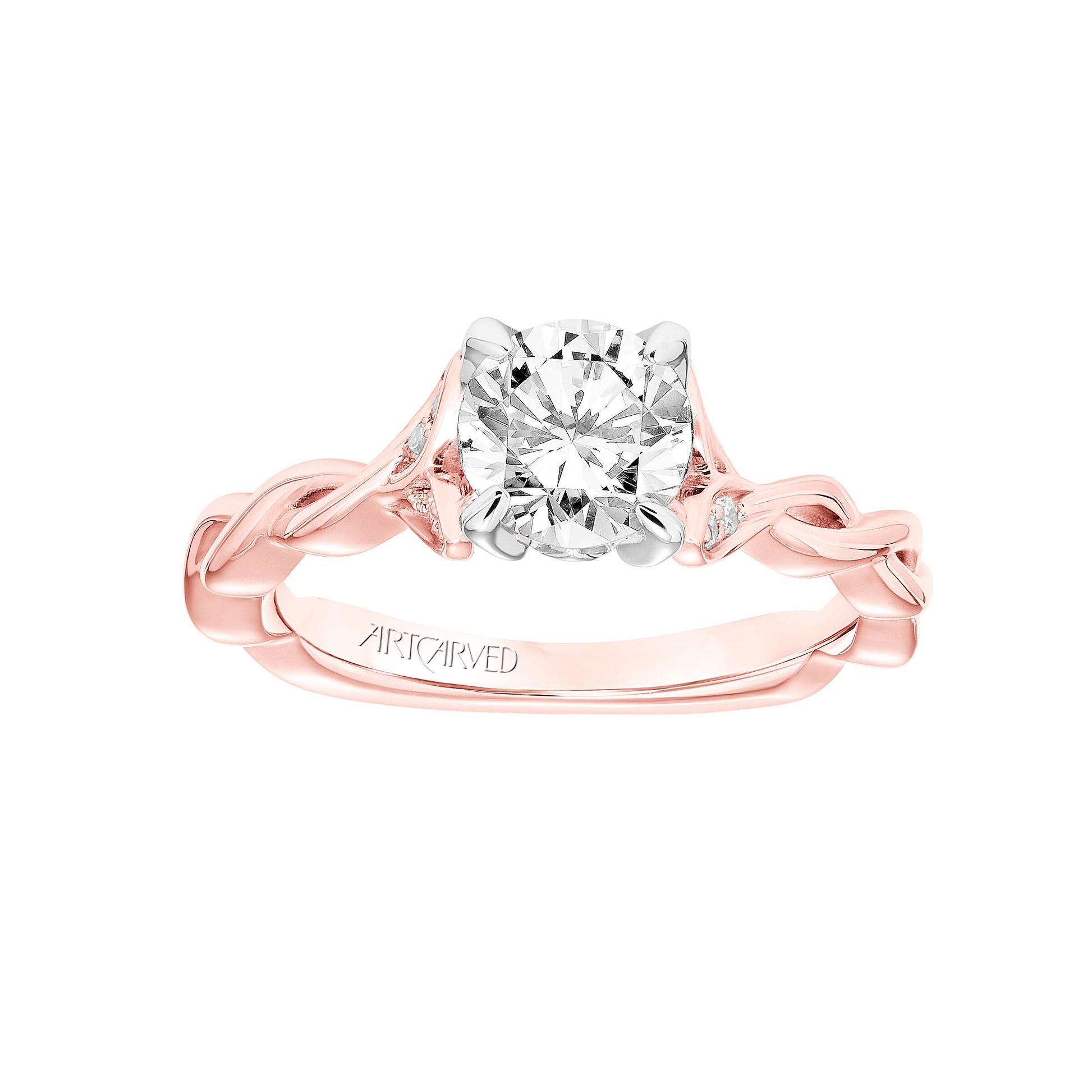 Artcarved Contemporary .05 ct. tw. Diamond Semi-Mount Engagement Ring with Twisted Band Design in 14K Pink and White Gold