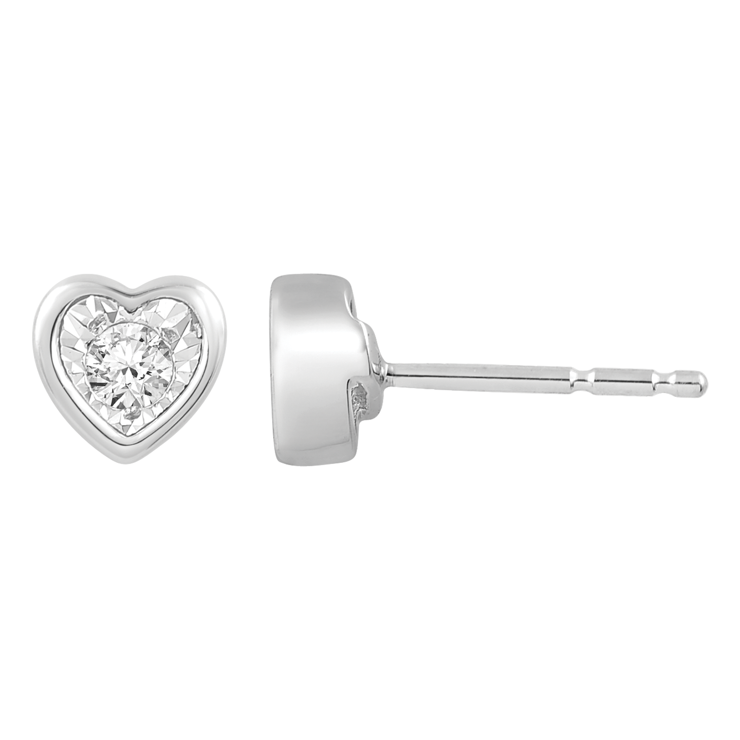 1/10 ct. tw. Diamond Heart Shaped Bezel Earring with Miracle Plating in 10K White Gold