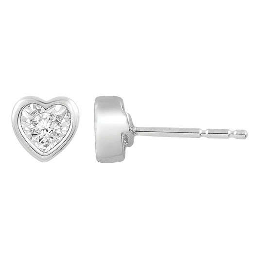 1/10 ct. tw. Diamond Heart Shaped Bezel Earring with Miracle Plating in 10K White Gold