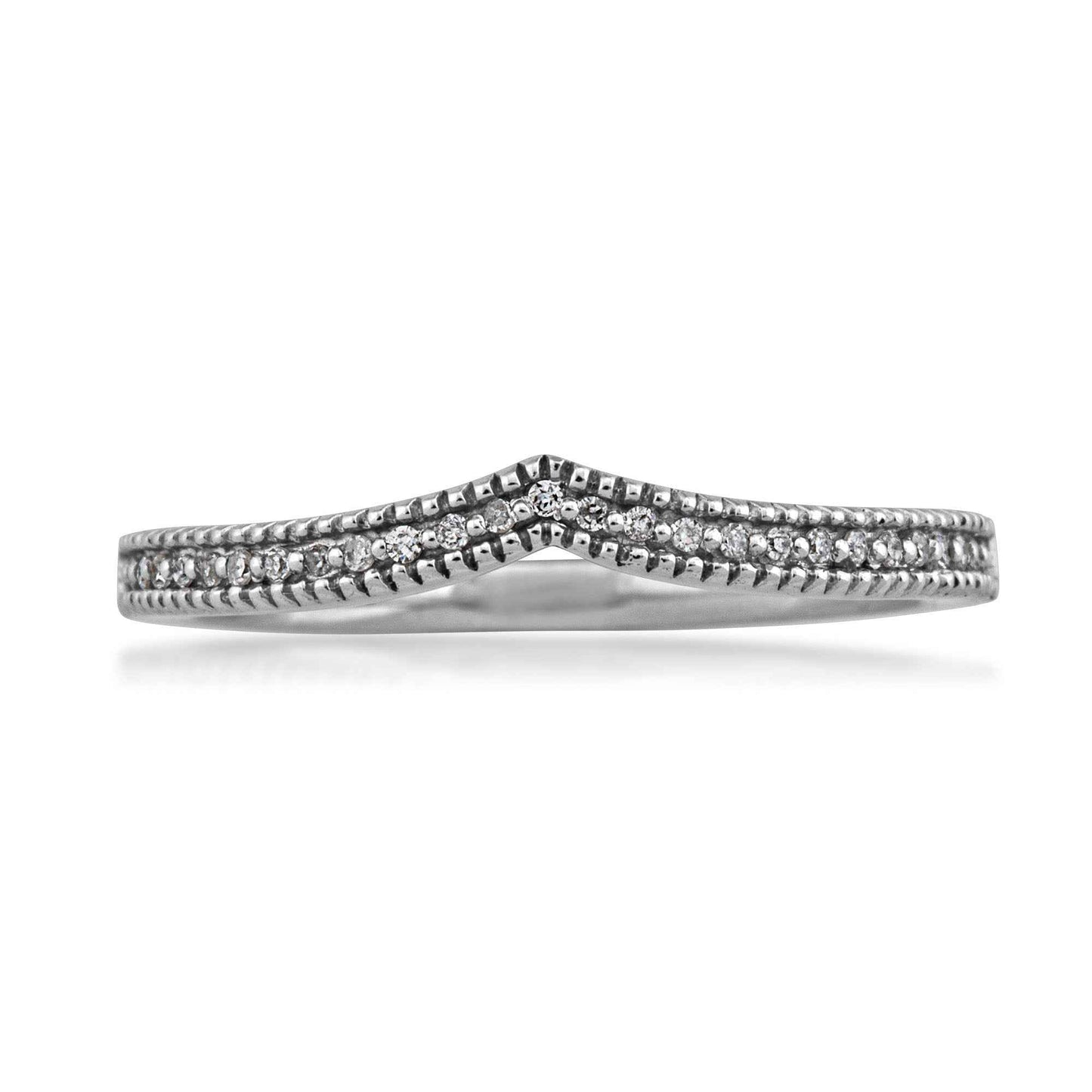 Perfect Match .06 ct. tw. Diamond Chevron Style Stackable Diamond Anniversary Ring in 10K White Gold front view