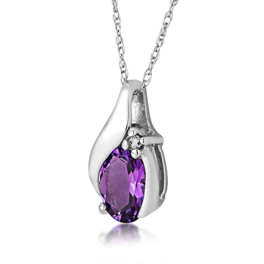 Genuine Oval Amethyst & .01 ct. tw. Diamond Pendant in 10K White Gold