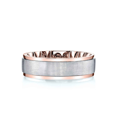 MFIT Men's 7.0mm Wedding Band with Satin Center and Outer Pink Gold in 10K White and Pink Gold front view