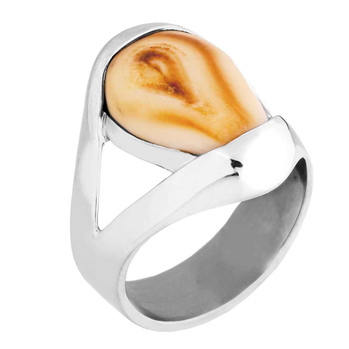 Ladies' Elk Ivory Ring in Sterling Silver - Fallon front view
