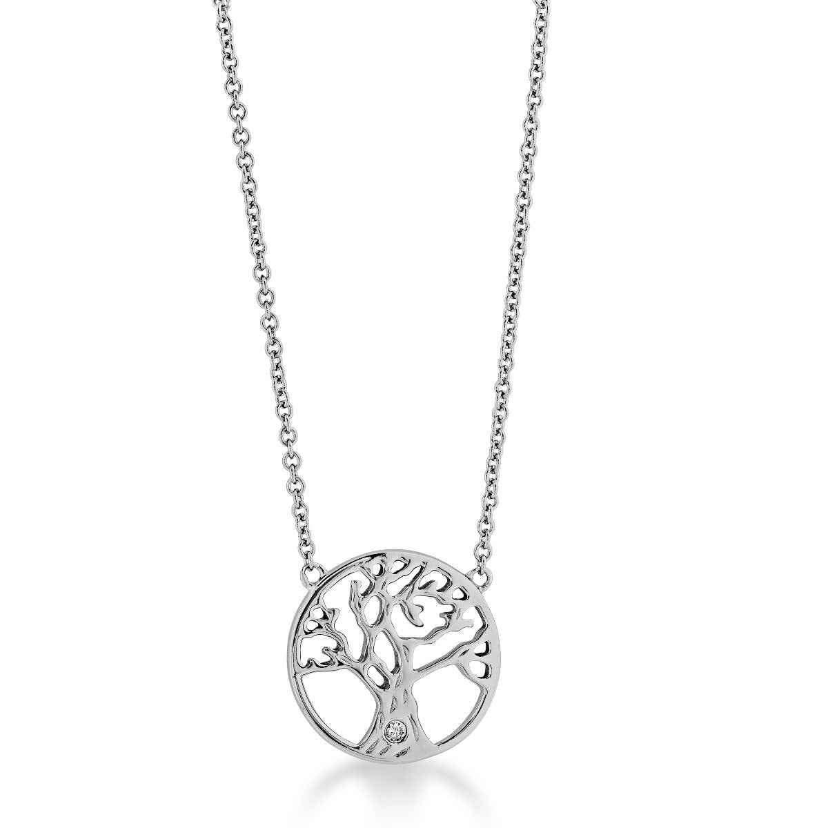 .01 ct. tw. Round Diamond Tree Necklace in Sterling Silver