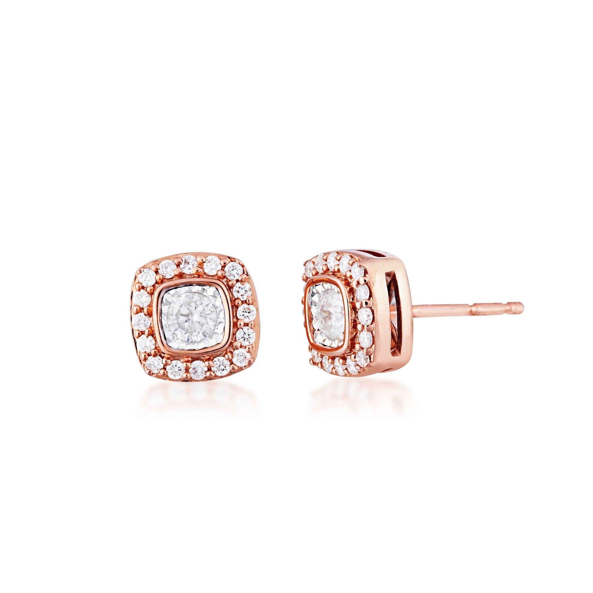 1/3 ct. tw. Square Diamond Halo Post Earrings with Miracle Plating in 10K Pink Gold