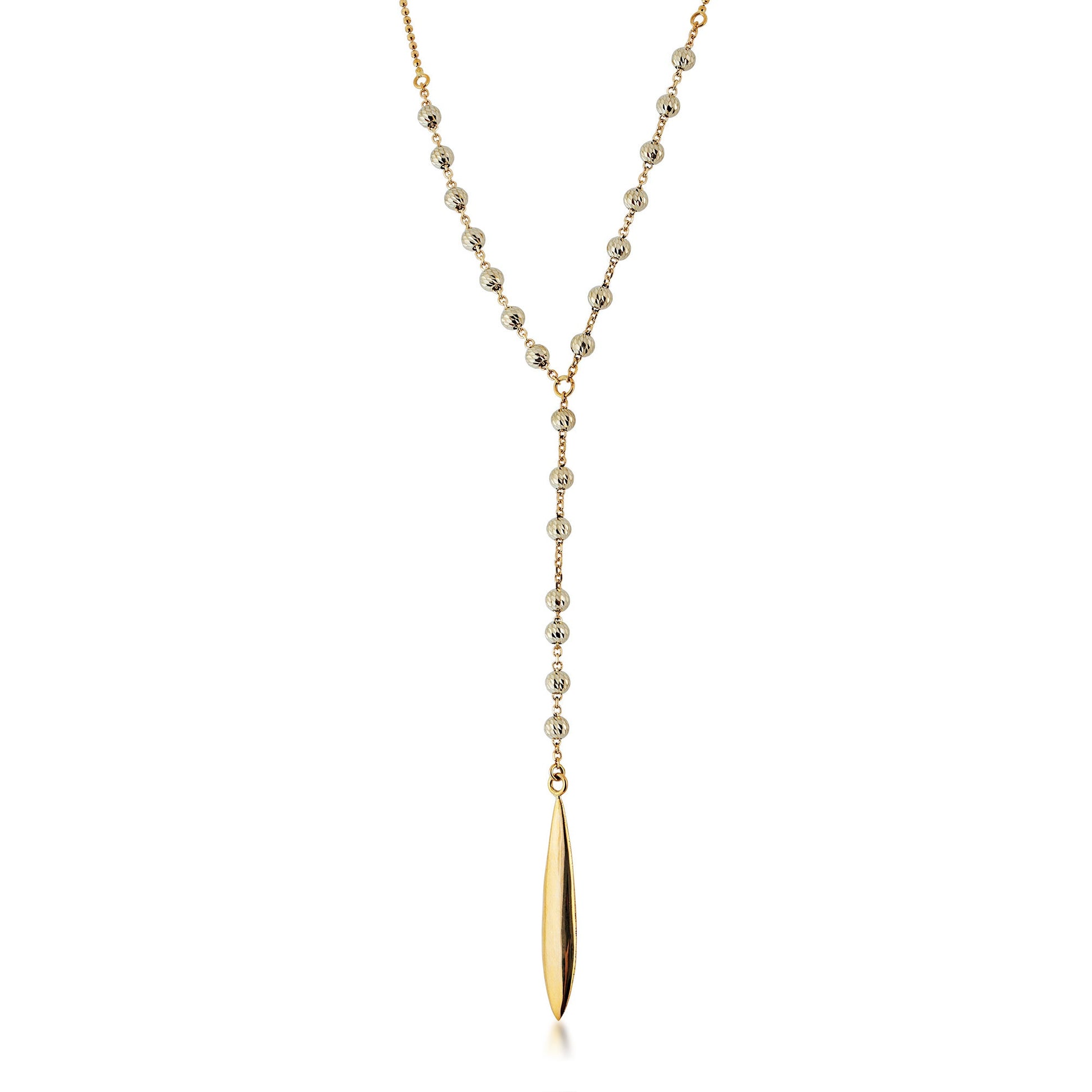 Ladies' Lariat Style Necklace with Beaded Accents in 10K Yellow Gold