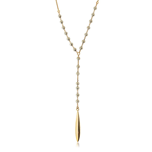 Ladies' Lariat Style Necklace with Beaded Accents in 10K Yellow Gold