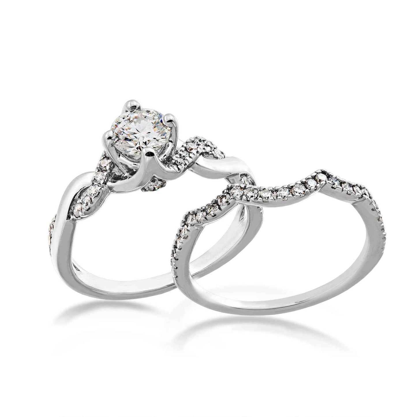 Noventa 1-1/4 ct. tw. Round Brilliant Diamond Twist Wedding Set in 14K White Gold front view