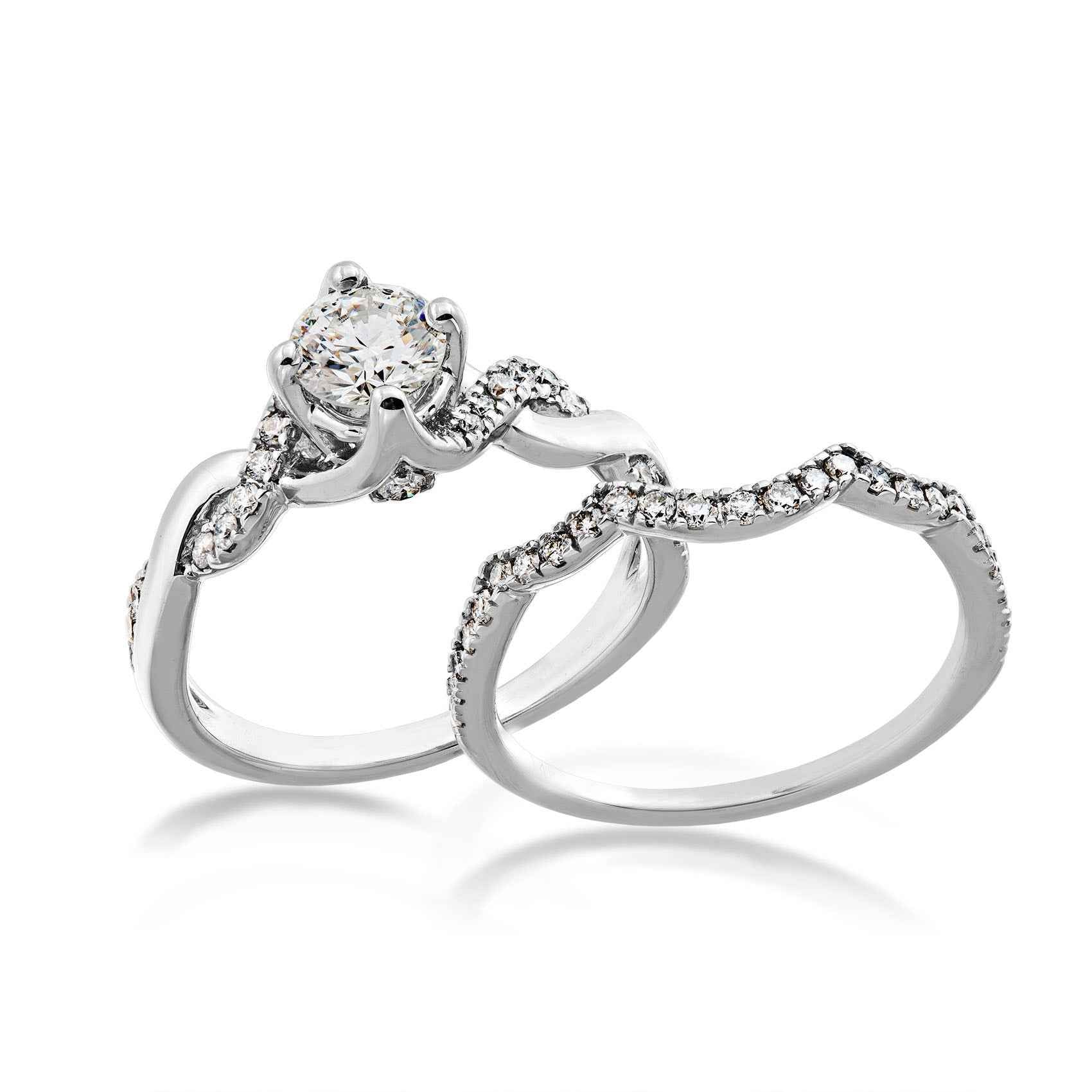 Noventa 1-1/4 ct. tw. Round Brilliant Diamond Twist Wedding Set in 14K White Gold front view