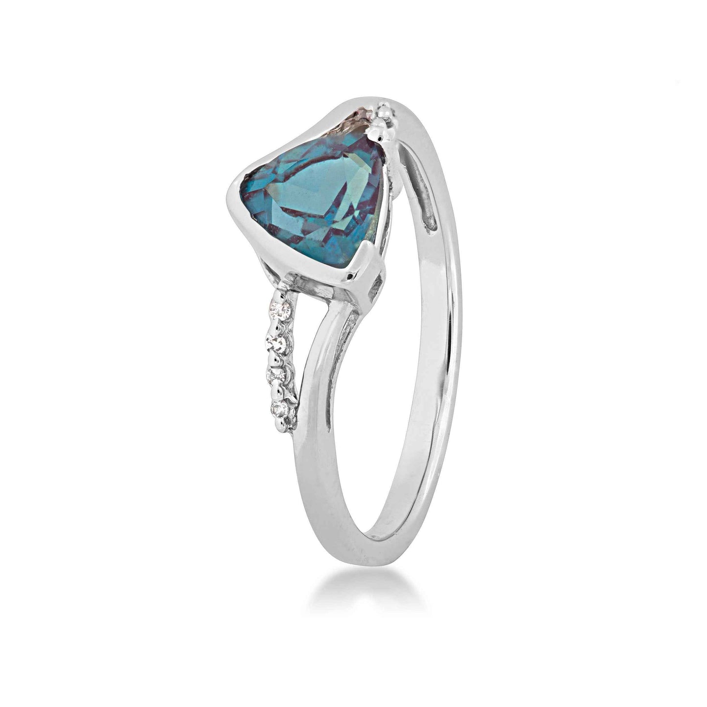 Created Trillion Cut Alexandrite & Diamond Ring in 10K White Gold front view