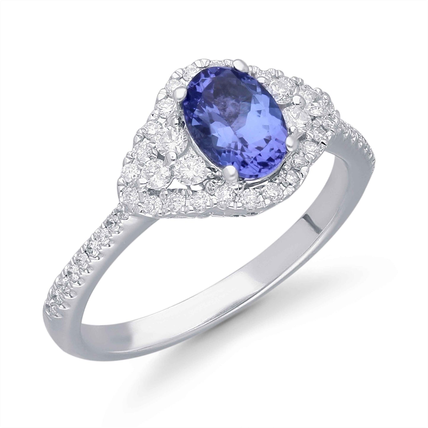 Kallati Oval Tanzanite & 1/4 ct. tw. Diamond Halo Ring in 14K White Gold